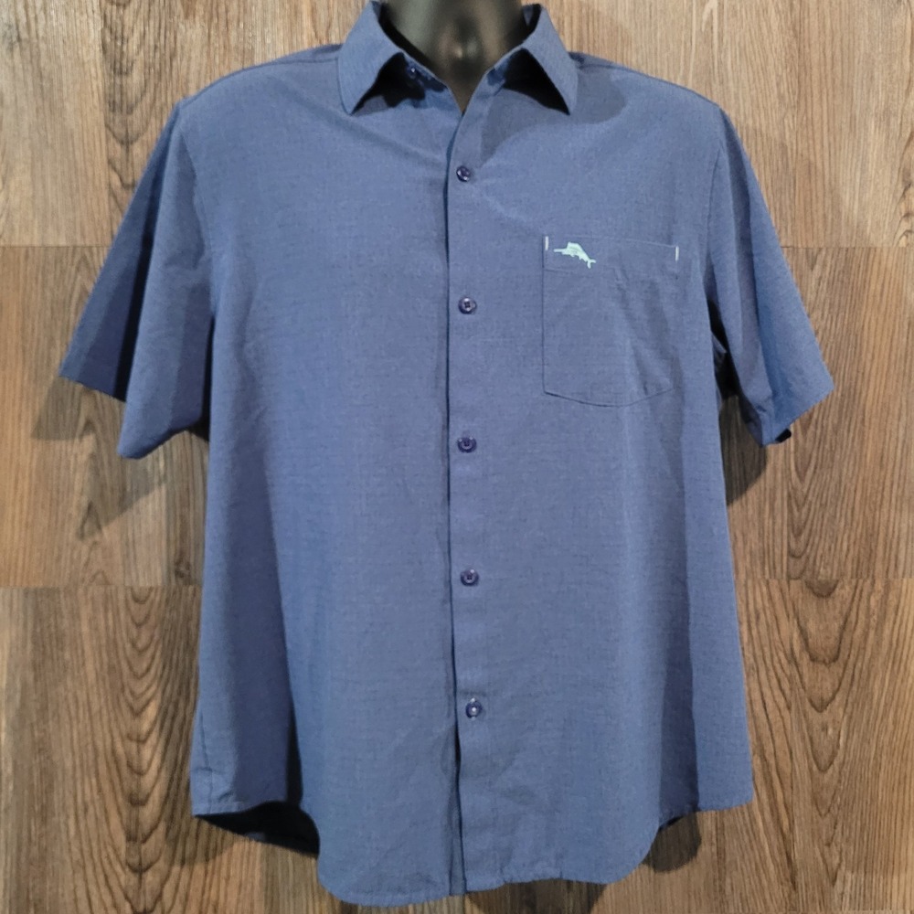 Tommy Bahama The Bahama Coast Button Up Shirt M Blue IslandZone Quick Dry Travel